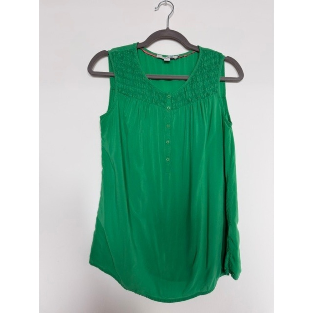 Boden Green Ruched Button Front Tank Top | Sleeveless | US 8